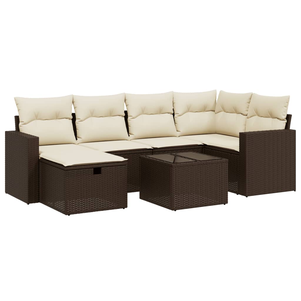 sofasæt til haven 7 dele med hynder polyrattan brun