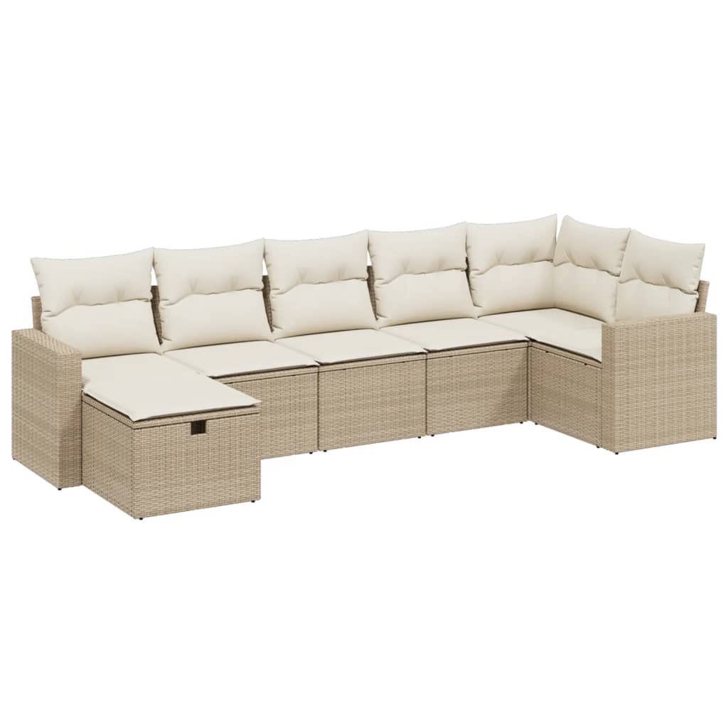 sofasæt til haven 7 dele med hynder polyrattan beige