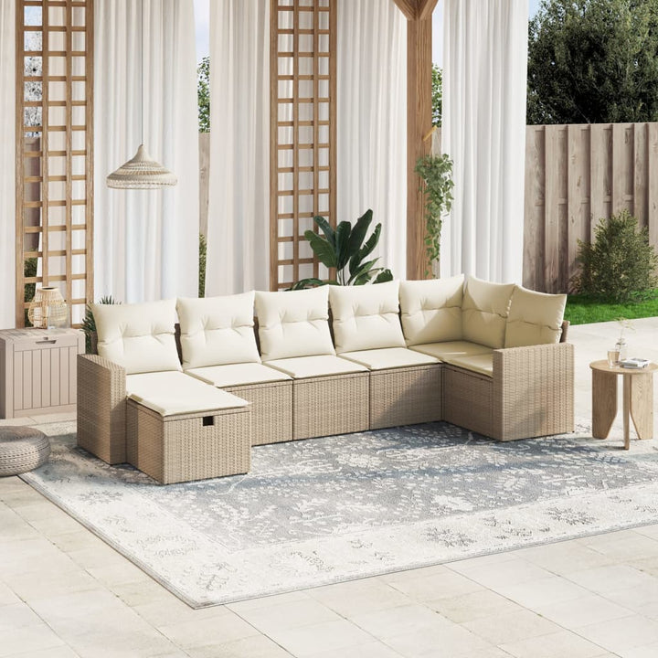 sofasæt til haven 7 dele med hynder polyrattan beige