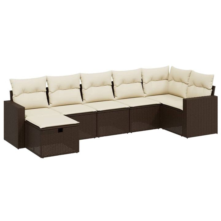 sofasæt til haven 7 dele med hynder polyrattan brun