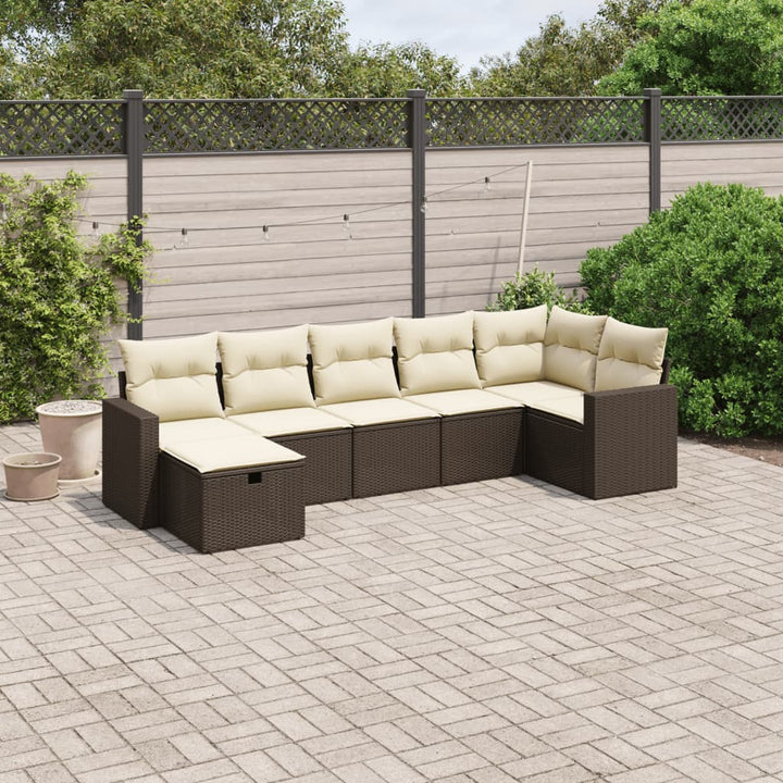 sofasæt til haven 7 dele med hynder polyrattan brun