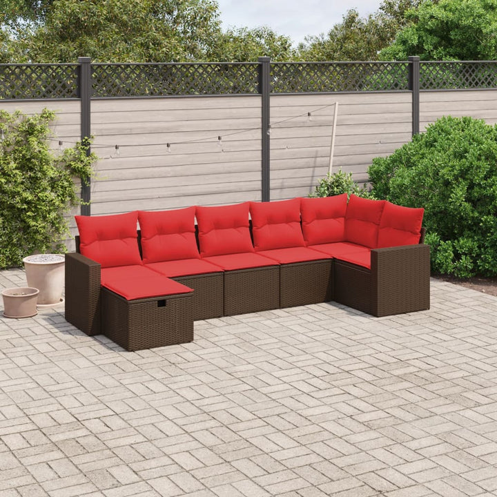 sofasæt til haven 7 dele med hynder polyrattan brun