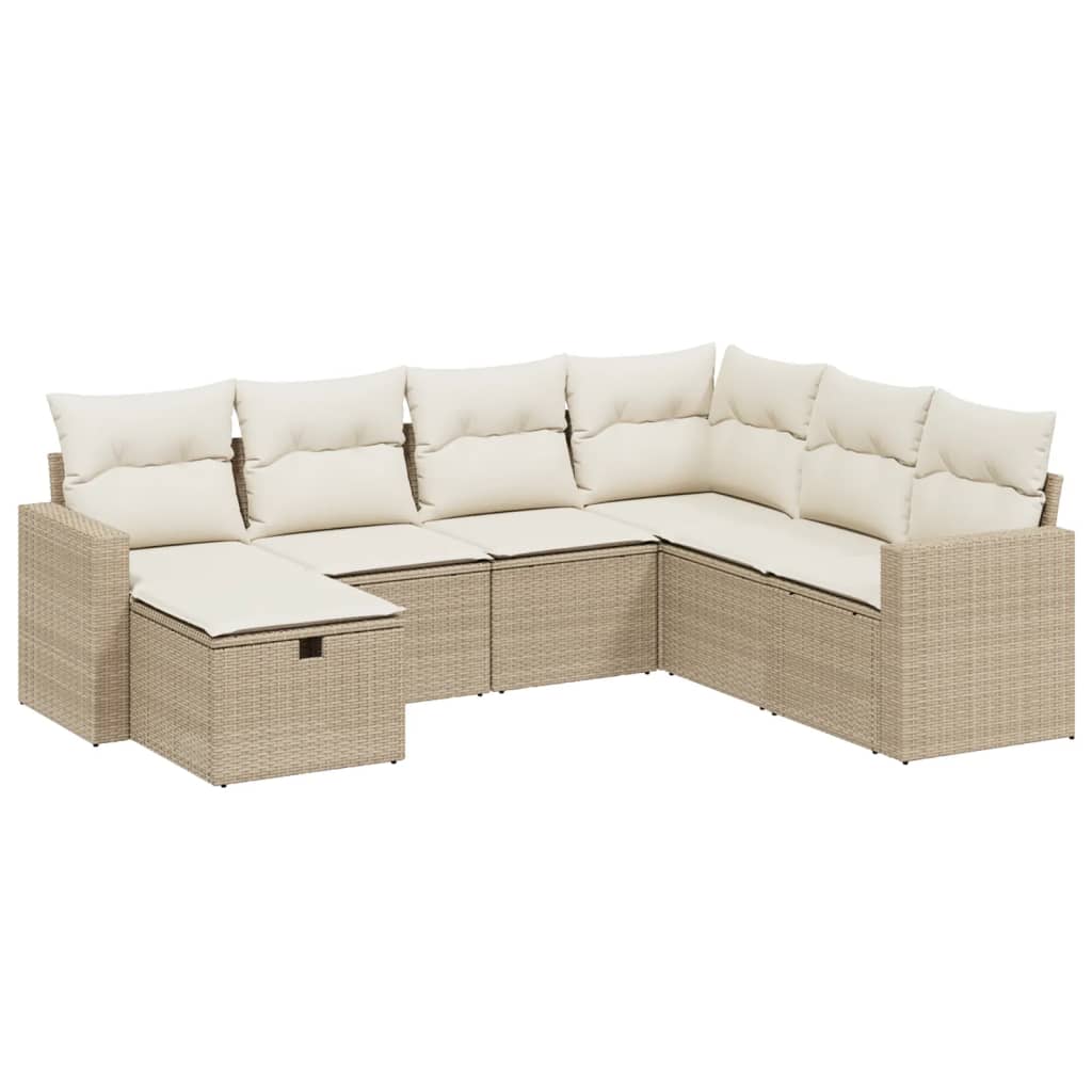 sofasæt til haven 7 dele med hynder polyrattan beige