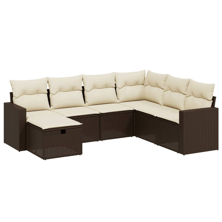 sofasæt til haven 7 dele med hynder polyrattan brun
