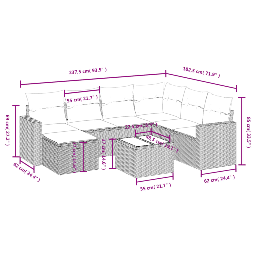 sofasæt til haven 8 dele med hynder polyrattan beige