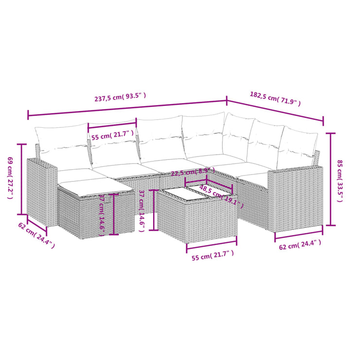 sofasæt til haven 8 dele med hynder polyrattan beige