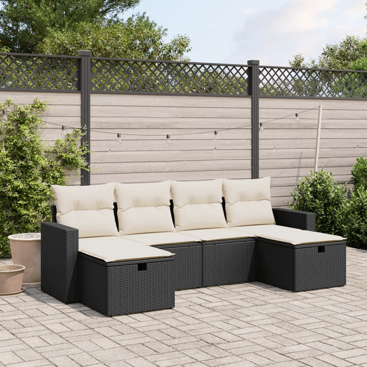 sofasæt til haven 6 dele med hynder polyrattan sort