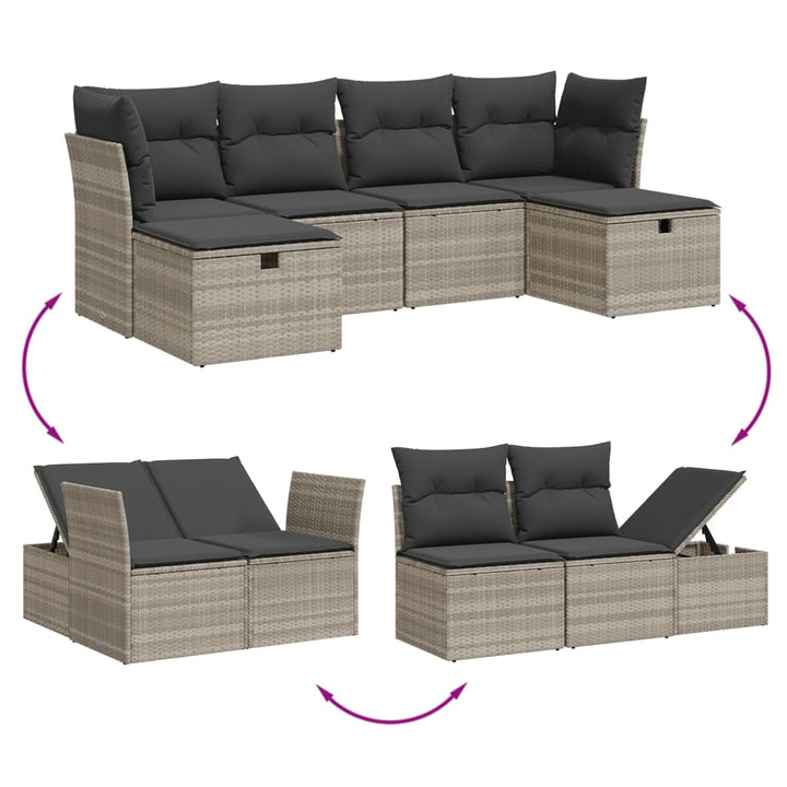 sofasæt til haven 6 dele med hynder polyrattan lysegrå