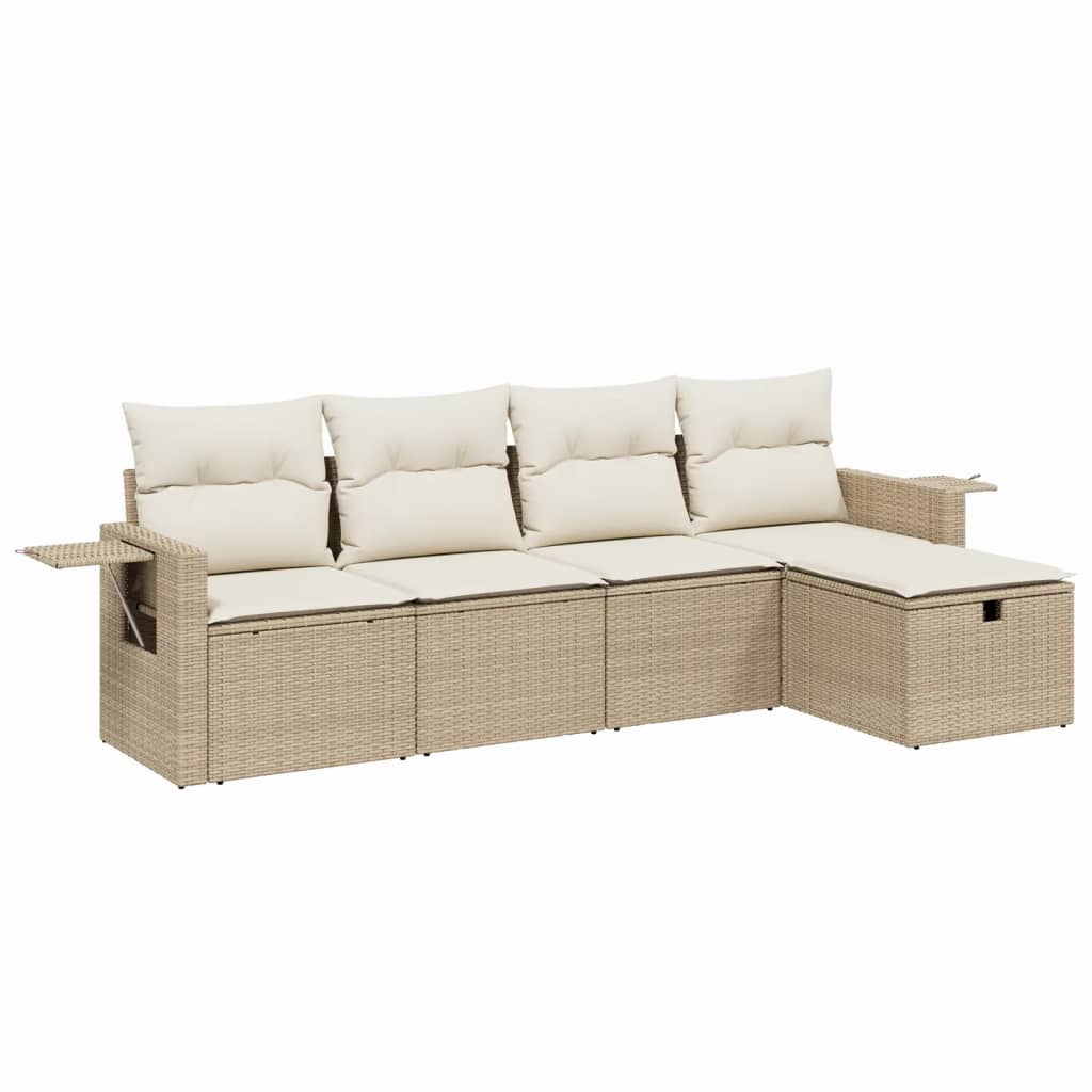 sofasæt til haven 5 dele med hynder polyrattan beige