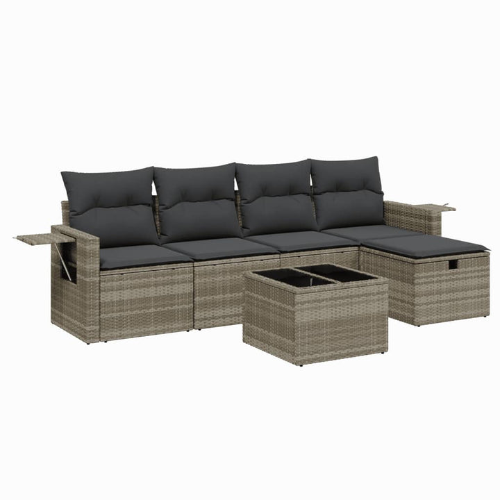 sofasæt til haven 6 dele med hynder polyrattan lysegrå