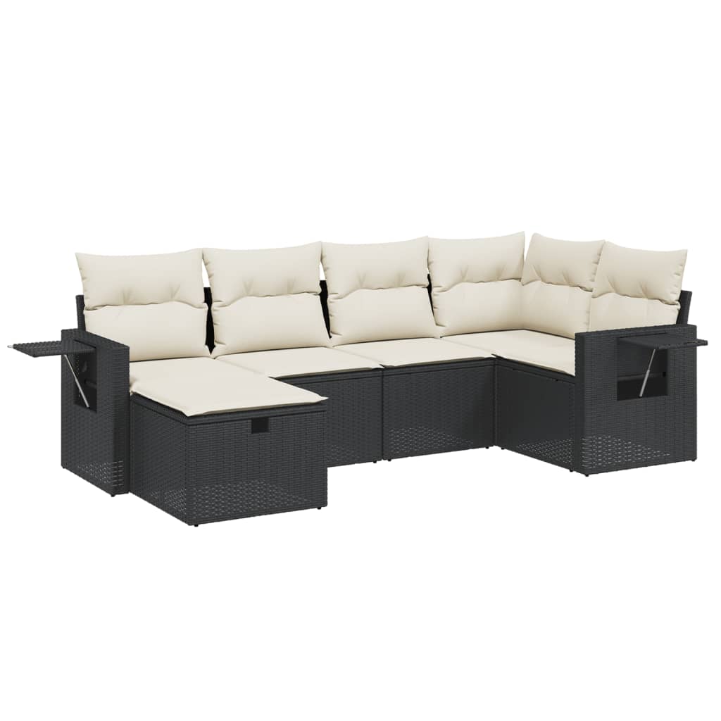 sofasæt til haven 6 dele med hynder polyrattan sort