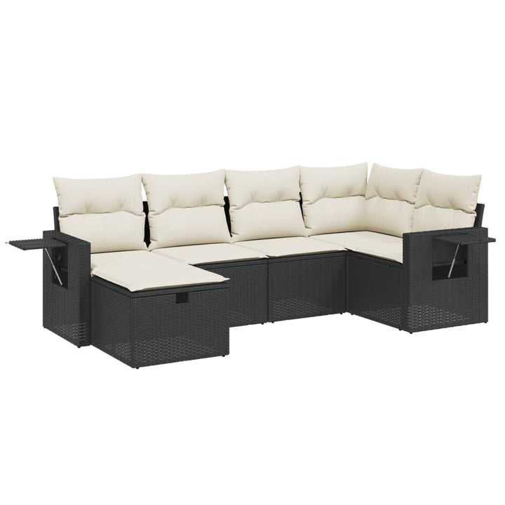 sofasæt til haven 6 dele med hynder polyrattan sort