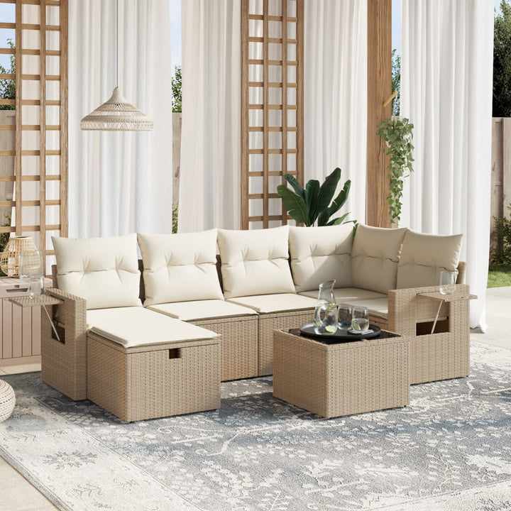 sofasæt til haven 7 dele med hynder polyrattan beige