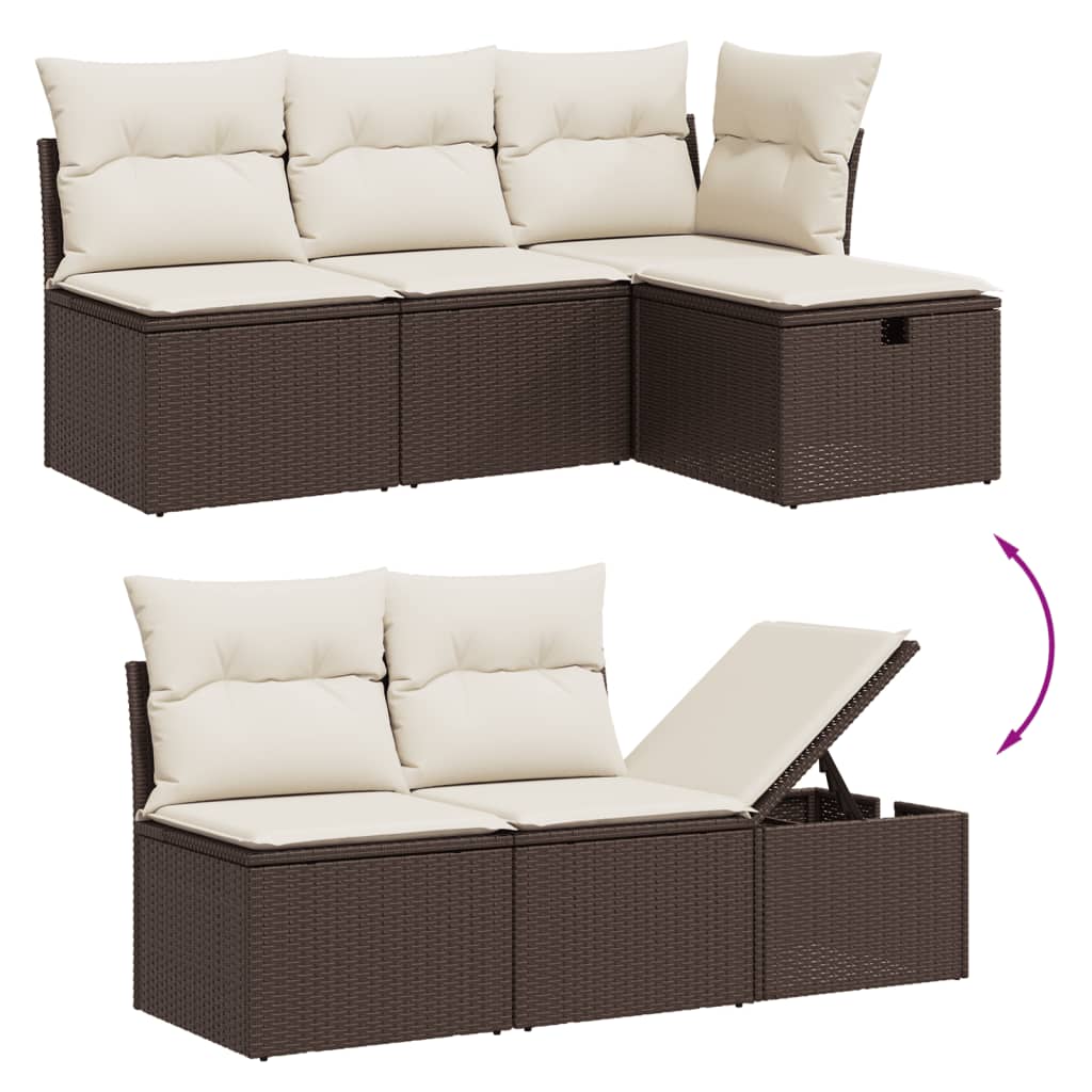 sofasæt til haven 7 dele med hynder polyrattan brun