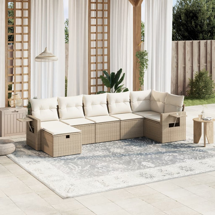 sofasæt til haven 7 dele med hynder polyrattan beige