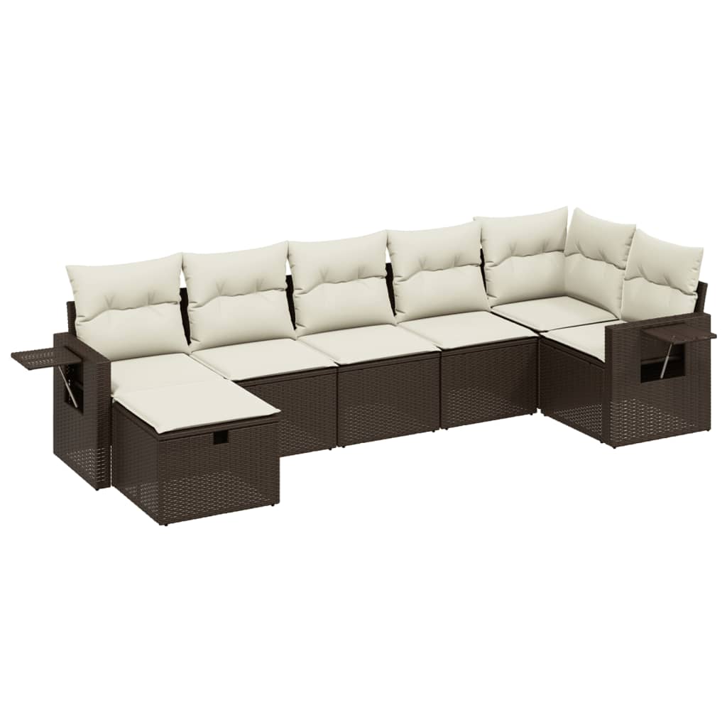 sofasæt til haven 7 dele med hynder polyrattan brun