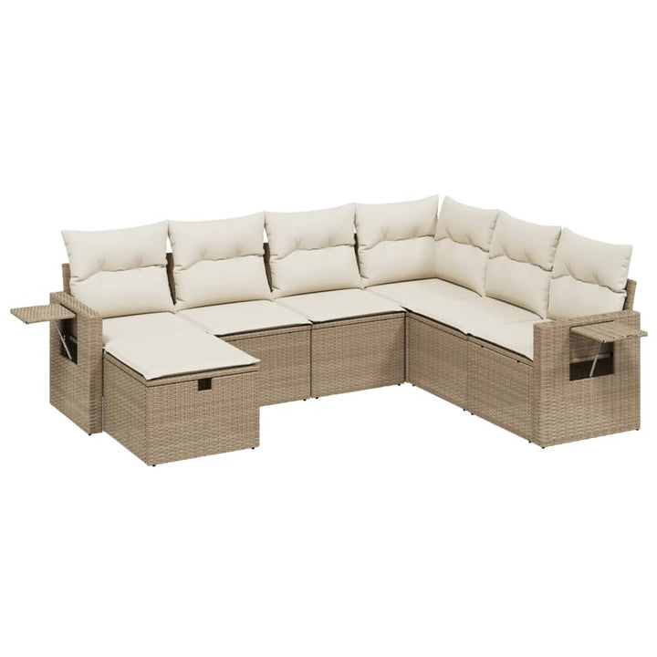 sofasæt til haven 7 dele med hynder polyrattan beige
