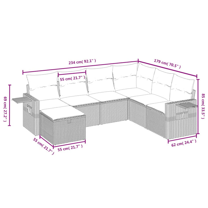 sofasæt til haven 7 dele med hynder polyrattan beige