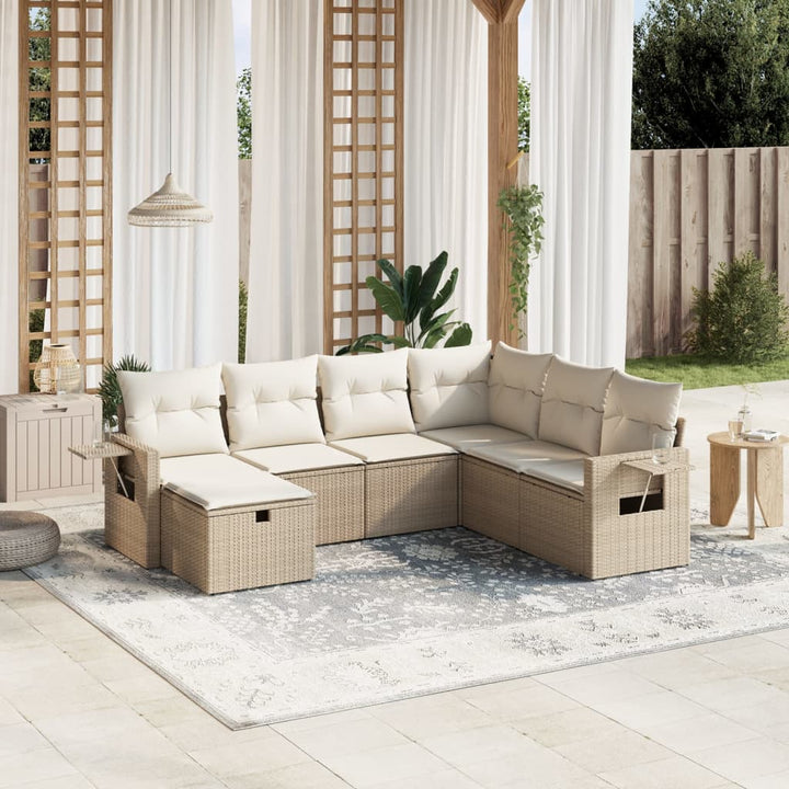 sofasæt til haven 7 dele med hynder polyrattan beige
