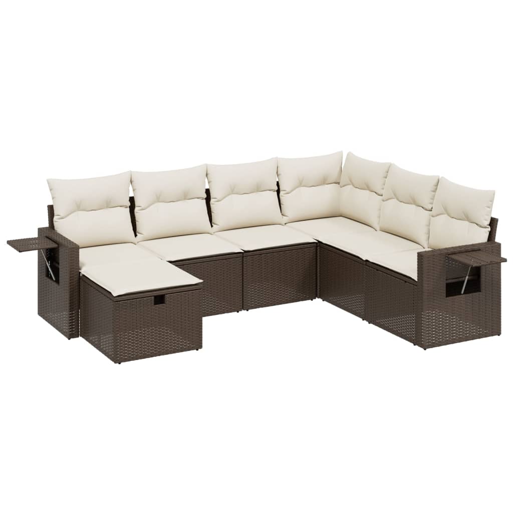 sofasæt til haven 7 dele med hynder polyrattan brun