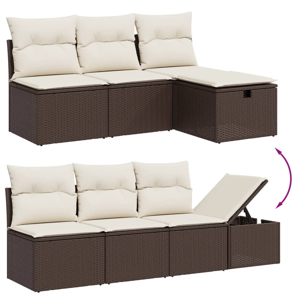 sofasæt til haven 7 dele med hynder polyrattan brun