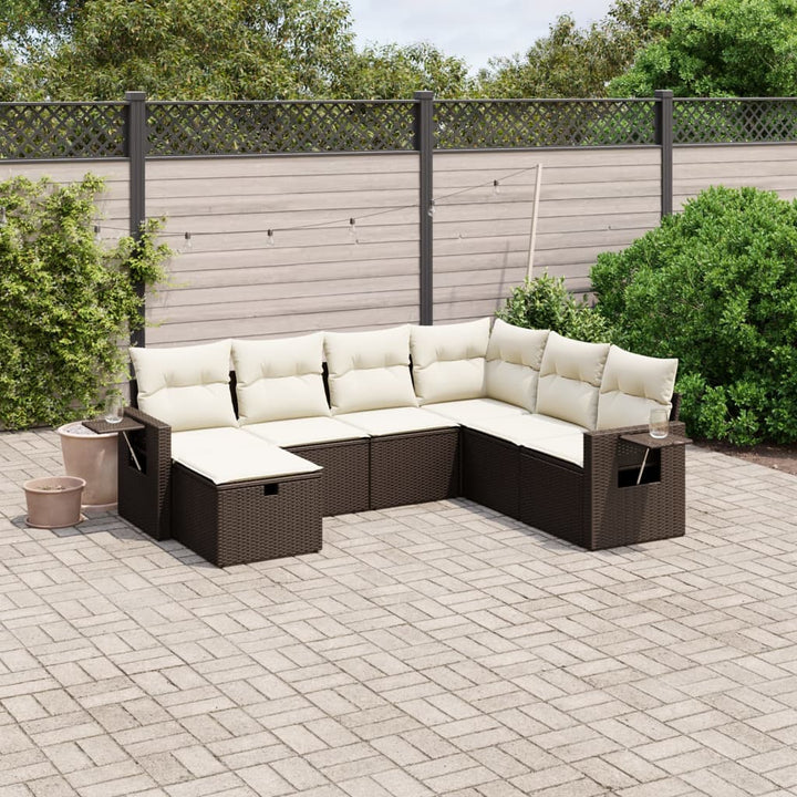 sofasæt til haven 7 dele med hynder polyrattan brun