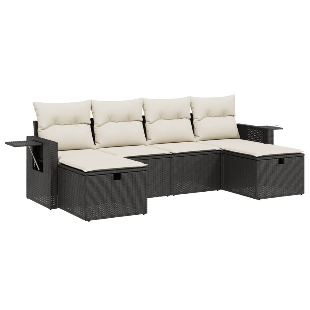 sofasæt til haven 6 dele med hynder polyrattan sort