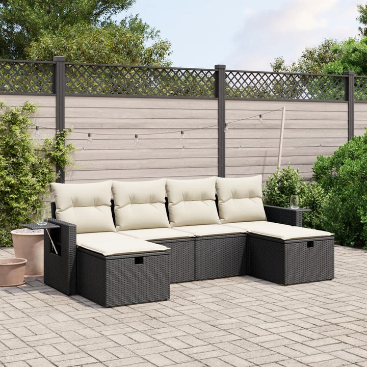 sofasæt til haven 6 dele med hynder polyrattan sort