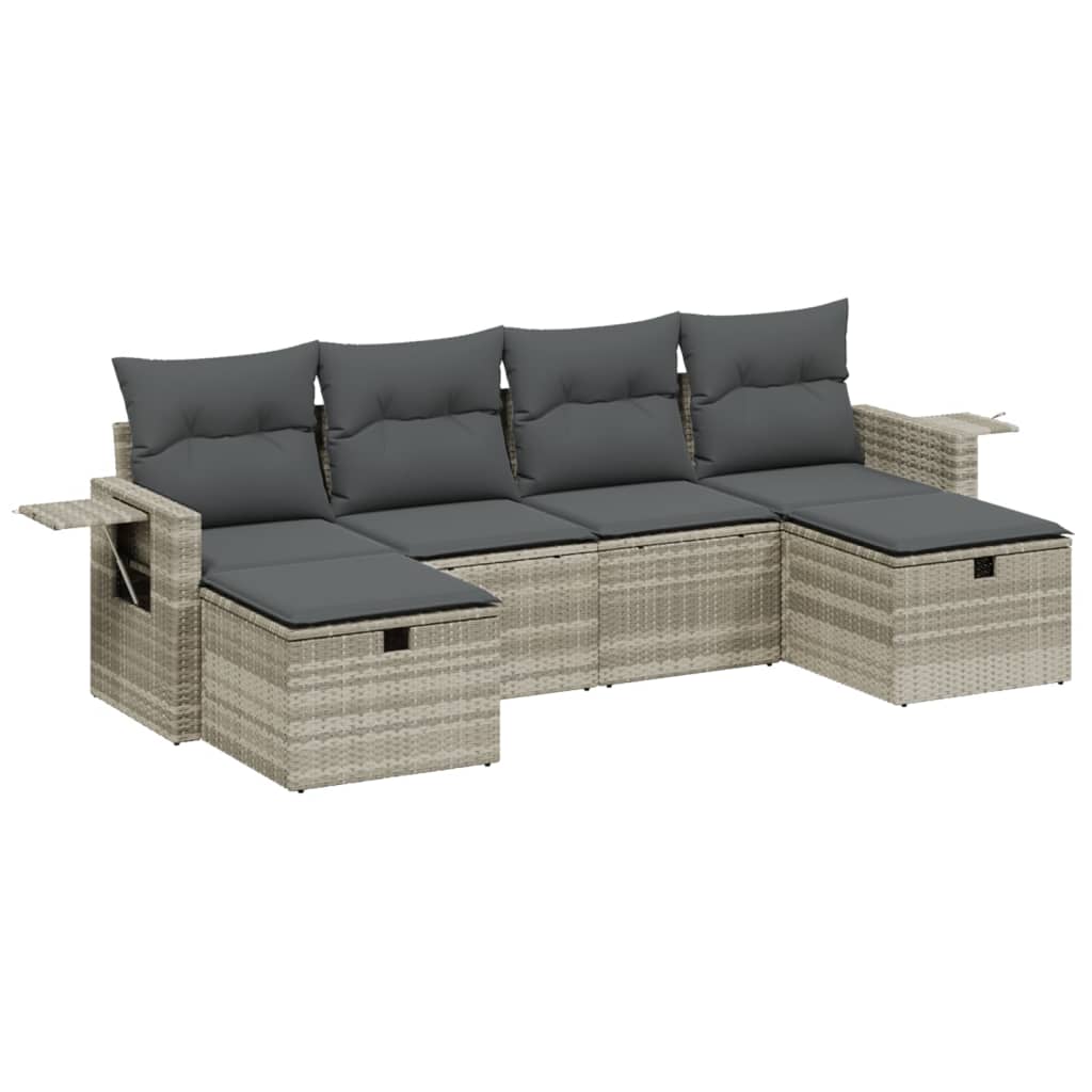 sofasæt til haven 6 dele med hynder polyrattan lysegrå