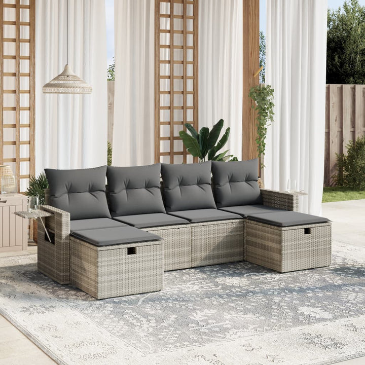 sofasæt til haven 6 dele med hynder polyrattan lysegrå