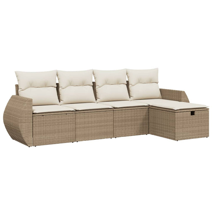 sofasæt til haven 5 dele med hynder polyrattan beige