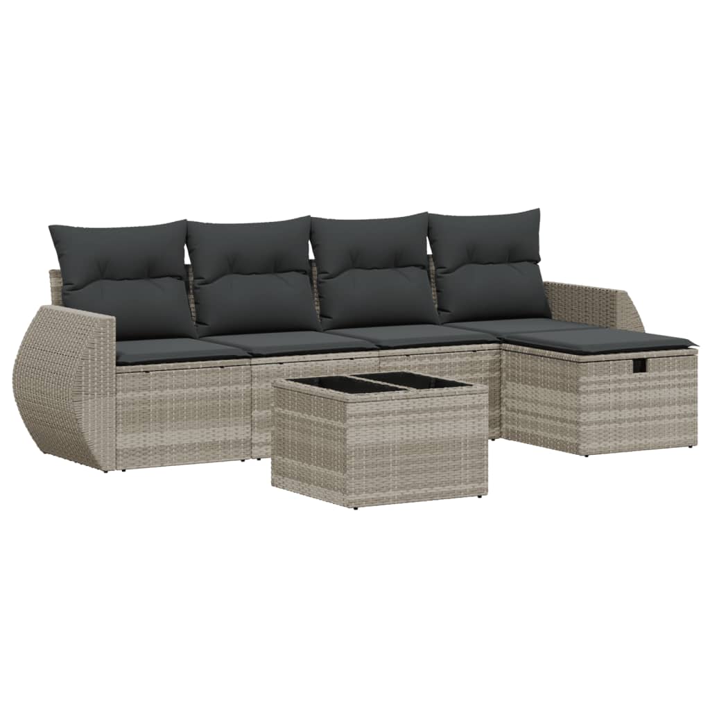 sofasæt til haven 6 dele med hynder polyrattan lysegrå