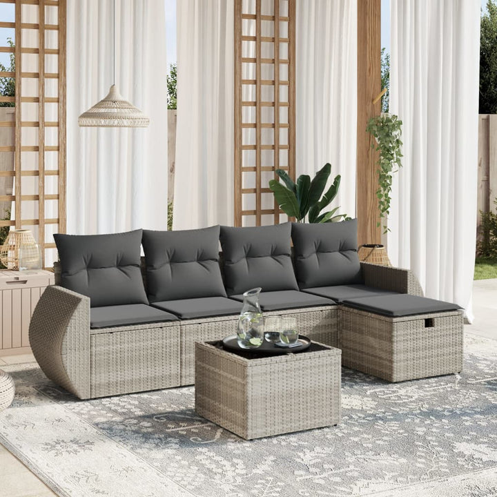 sofasæt til haven 6 dele med hynder polyrattan lysegrå