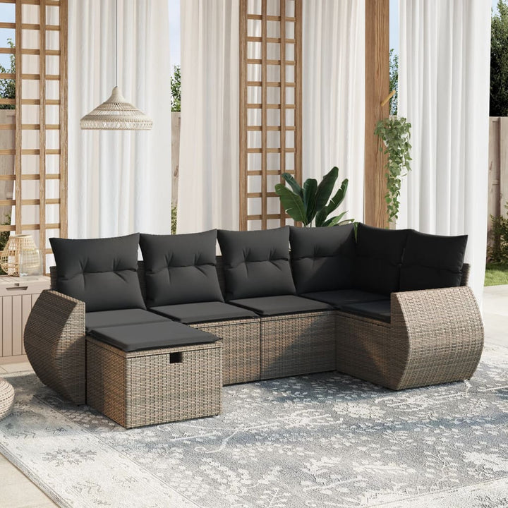 sofasæt til haven 6 dele med hynder polyrattan grå