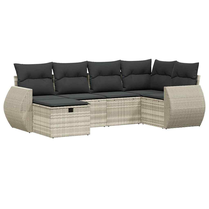 sofasæt til haven 6 dele med hynder polyrattan lysegrå