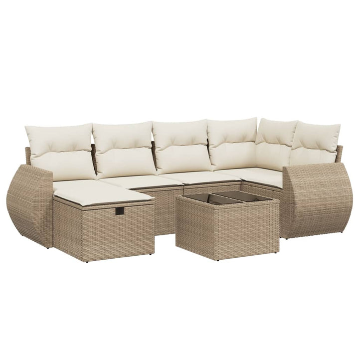 sofasæt til haven 7 dele med hynder polyrattan beige