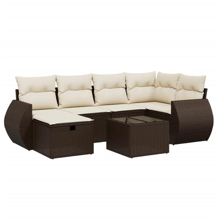 sofasæt til haven 7 dele med hynder polyrattan brun