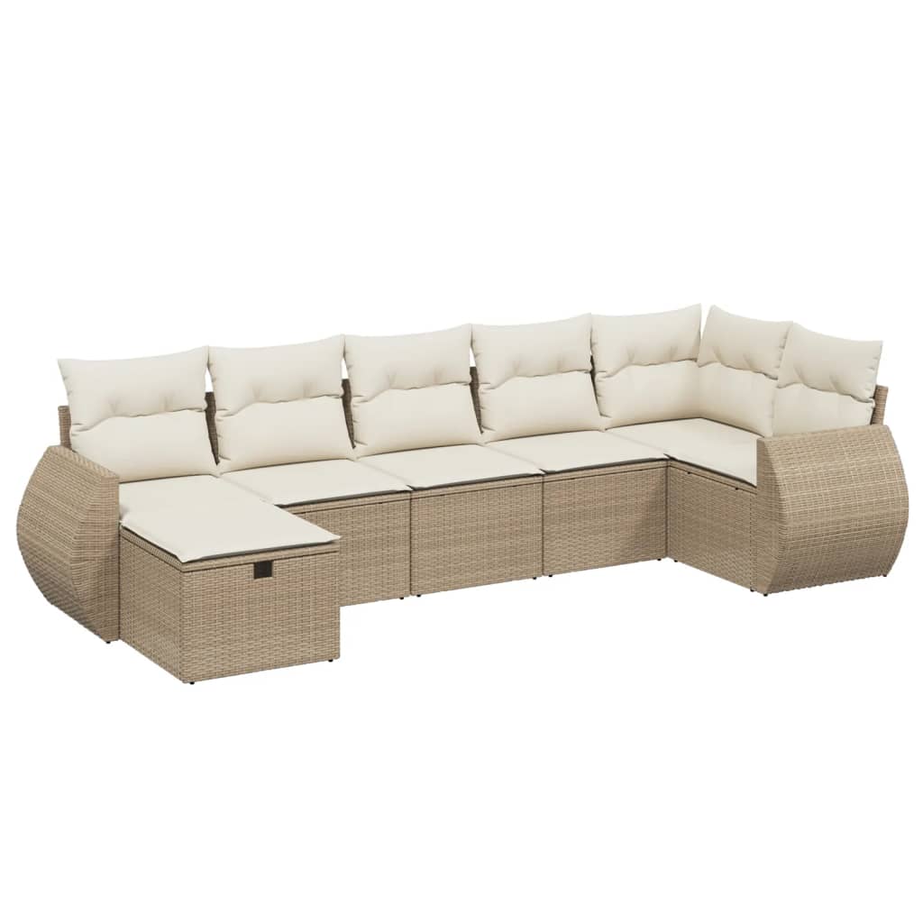 sofasæt til haven 7 dele med hynder polyrattan beige
