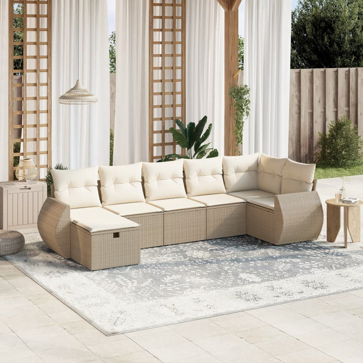 sofasæt til haven 7 dele med hynder polyrattan beige