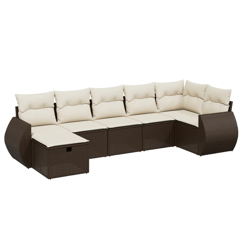 sofasæt til haven 7 dele med hynder polyrattan brun