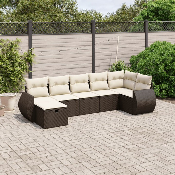 sofasæt til haven 7 dele med hynder polyrattan brun