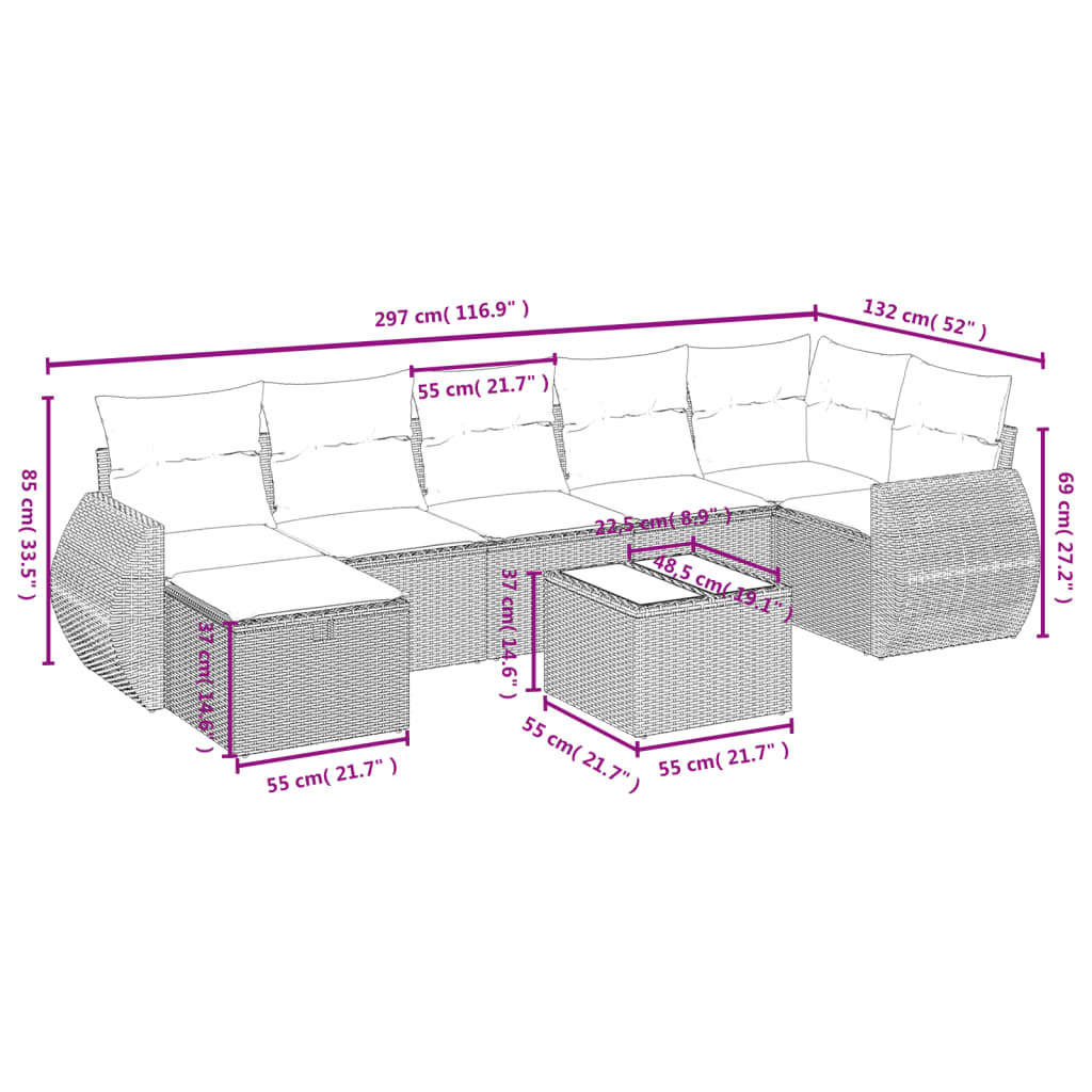 sofasæt til haven 8 dele med hynder polyrattan beige