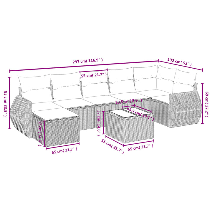 sofasæt til haven 8 dele med hynder polyrattan beige