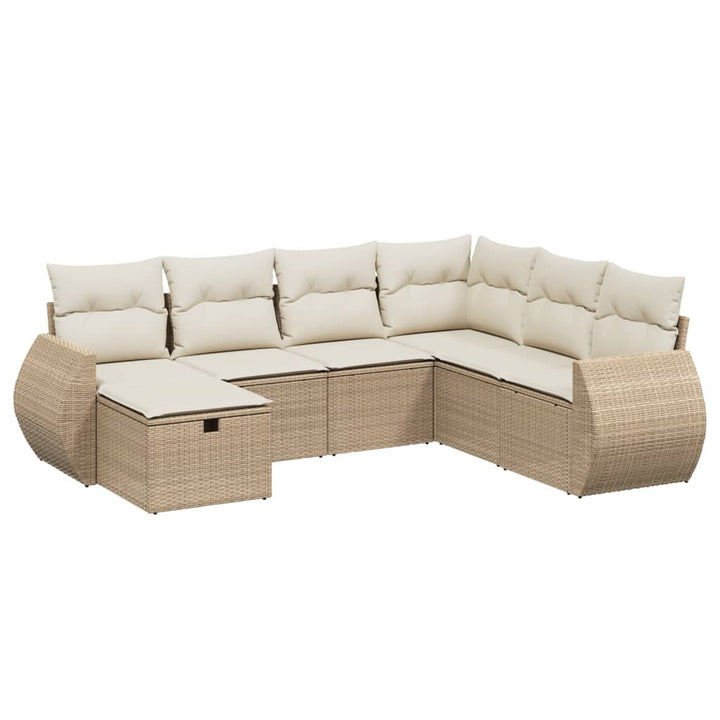 sofasæt til haven 7 dele med hynder polyrattan beige