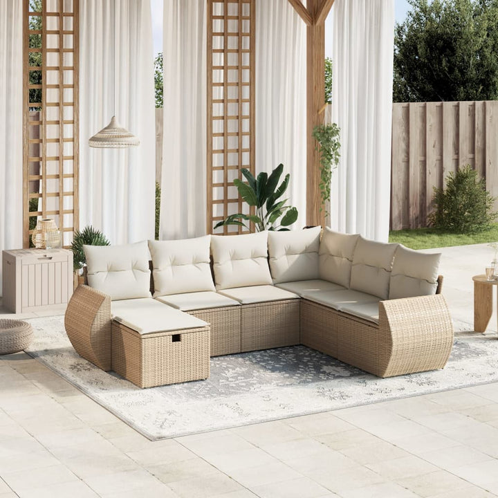 sofasæt til haven 7 dele med hynder polyrattan beige