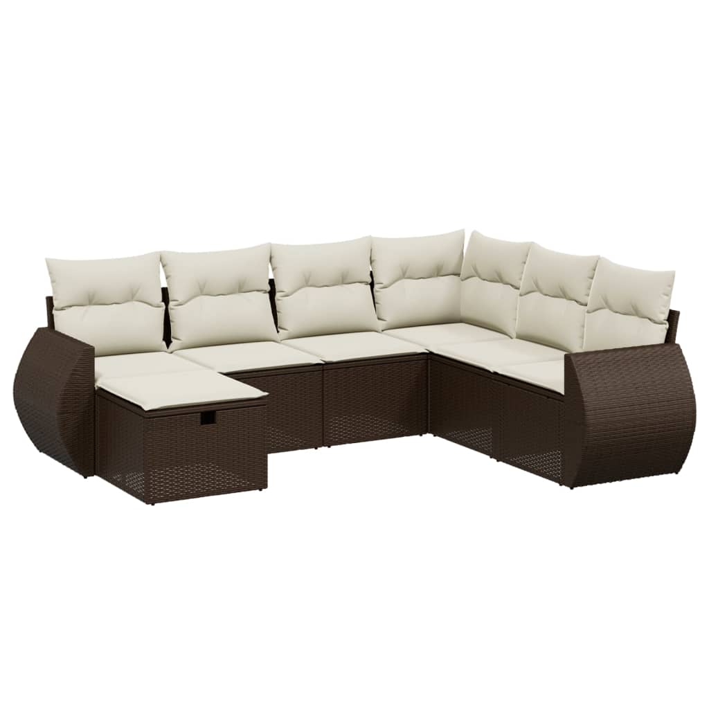sofasæt til haven 7 dele med hynder polyrattan brun