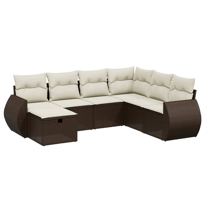 sofasæt til haven 7 dele med hynder polyrattan brun