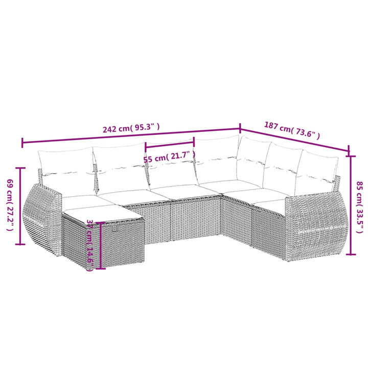 sofasæt til haven 7 dele med hynder polyrattan brun