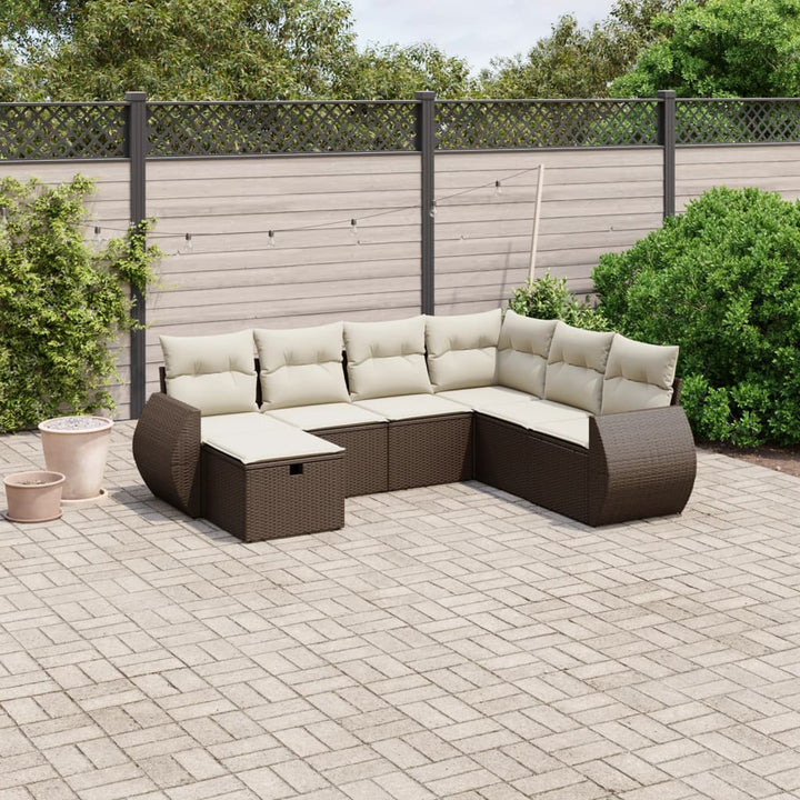 sofasæt til haven 7 dele med hynder polyrattan brun