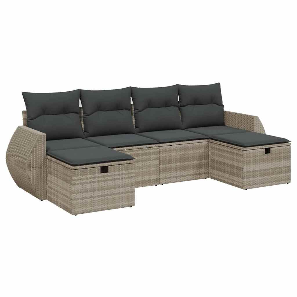 sofasæt til haven 6 dele med hynder polyrattan lysegrå